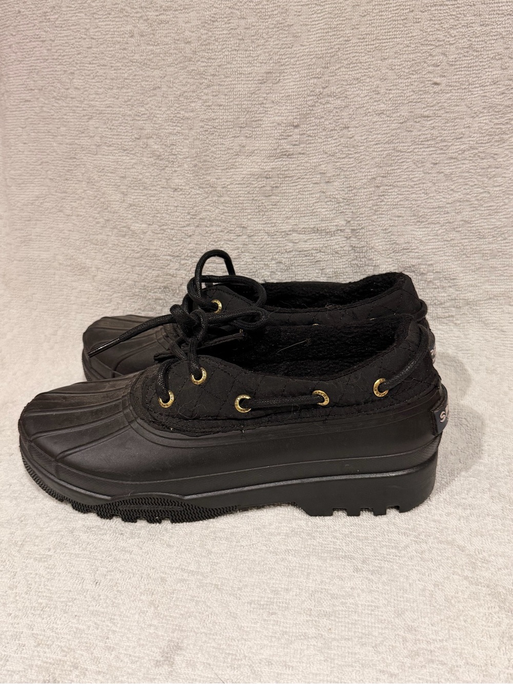Sperry Black Low-Profile Duck Boot with Lace Detail